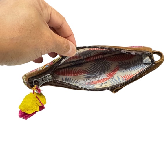 Nena & Co Artisan Embroidered Boho Wristlet Clutch w/ Leather Trim & Tassels
